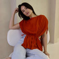 Pure silk chiffon top handmade in small artisan batches in India. The Agni blouse features soft cotton ties and a double-layer design for effortless, refined elegance.