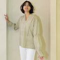 Lush handloom cotton blouse with relaxed feminine silhouette and soft volume sleeves